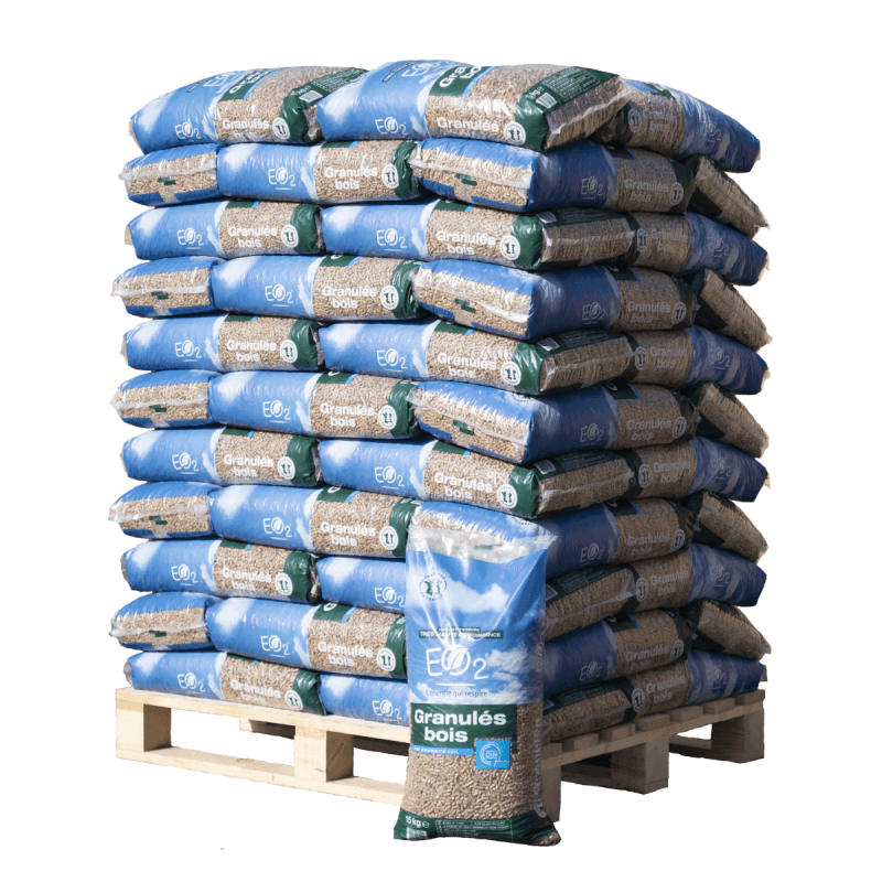  Granulés de bois EO2, palette de 66 sacs de 15kg 