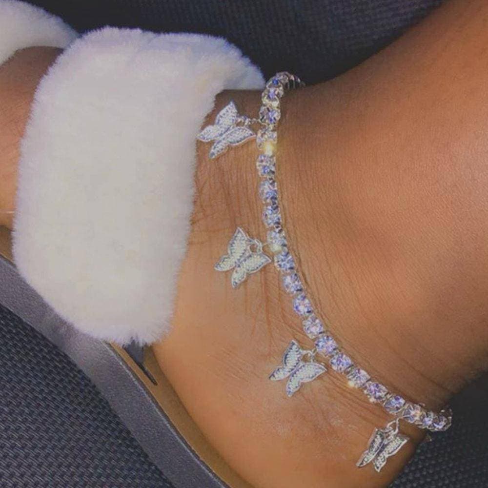 Fashion Butterfly Anklet Rhinestone Tennis Chain 001901GD