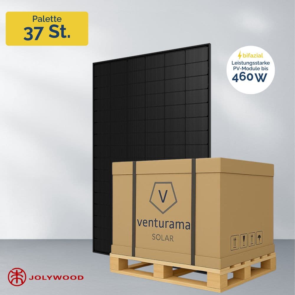 Jolywood 460W bifazial 2mm Glas-Glas JW-HD96N Full Black Solarmodul Palette