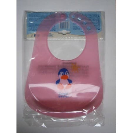 Bavoir souple pingouin rose