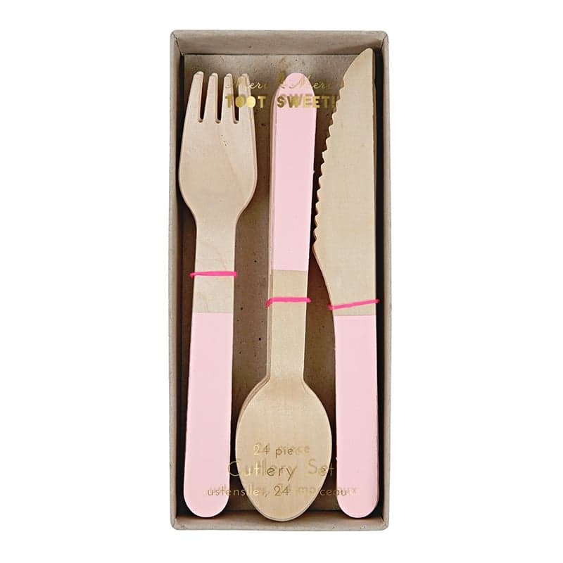 Meri Meri - Set de 24 Couverts en bois - Rose pastel