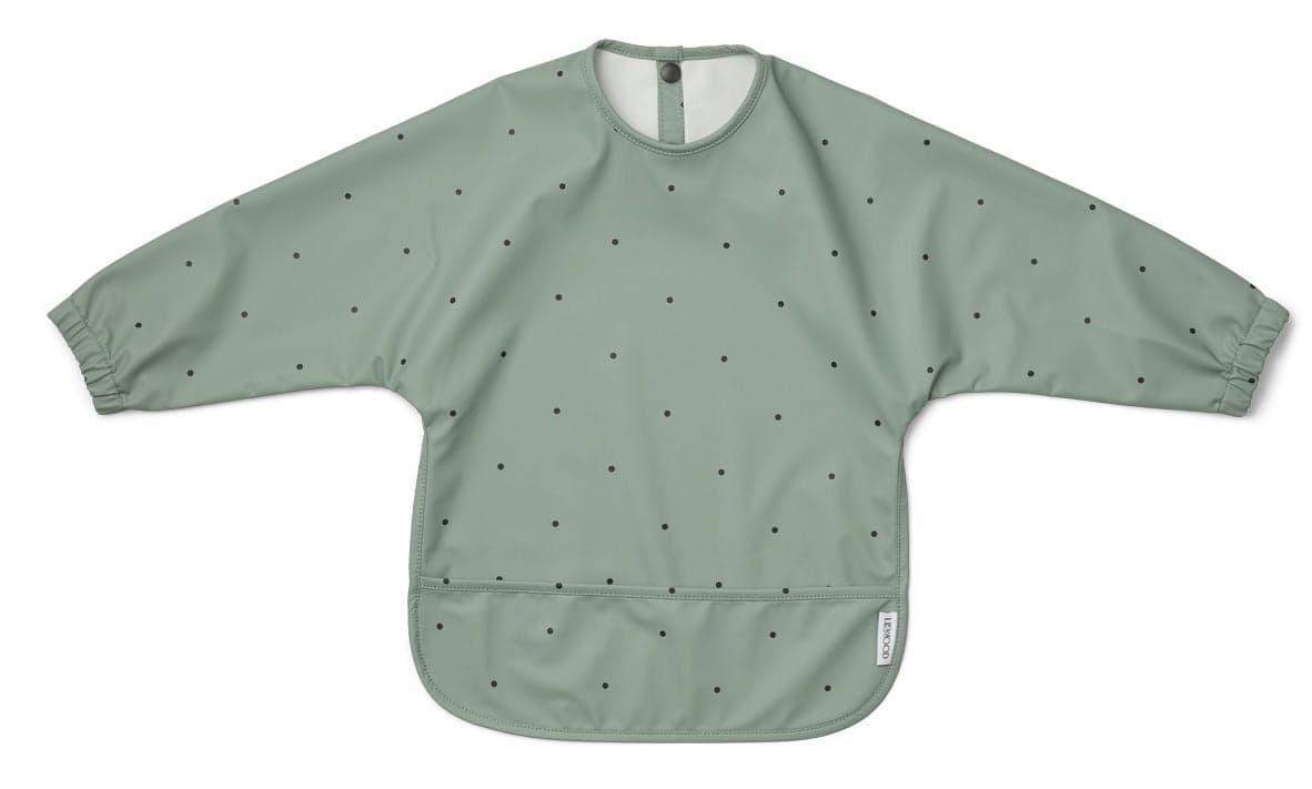 Liewood - Bavoir à manche / Tablier Merle - pois vert menthe