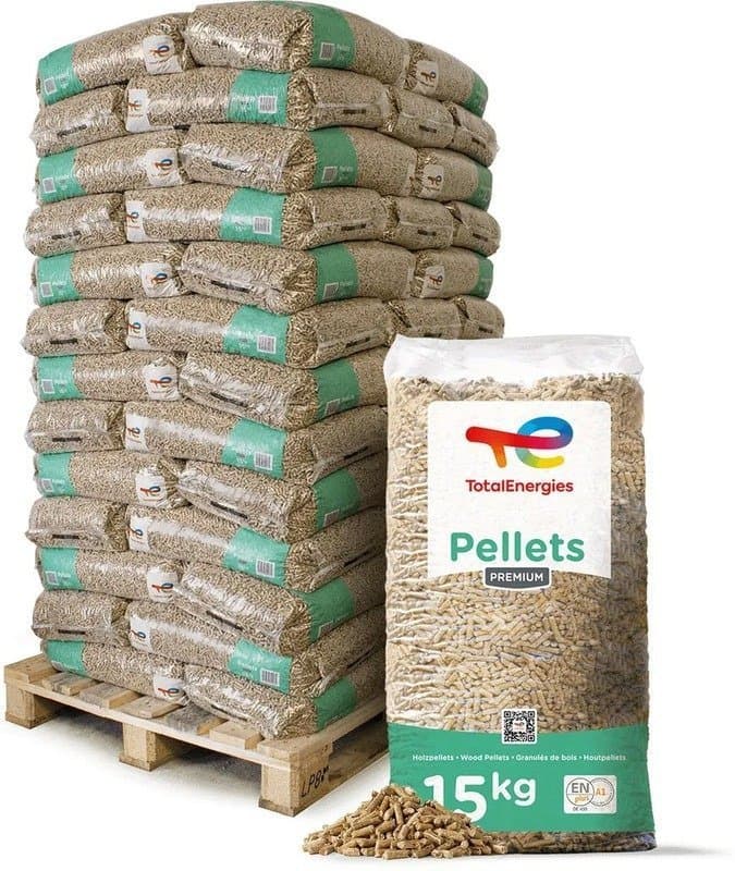 Pellet di legno TotalEnergies Premium – 975 kg (65 sacchi da 15 kg)