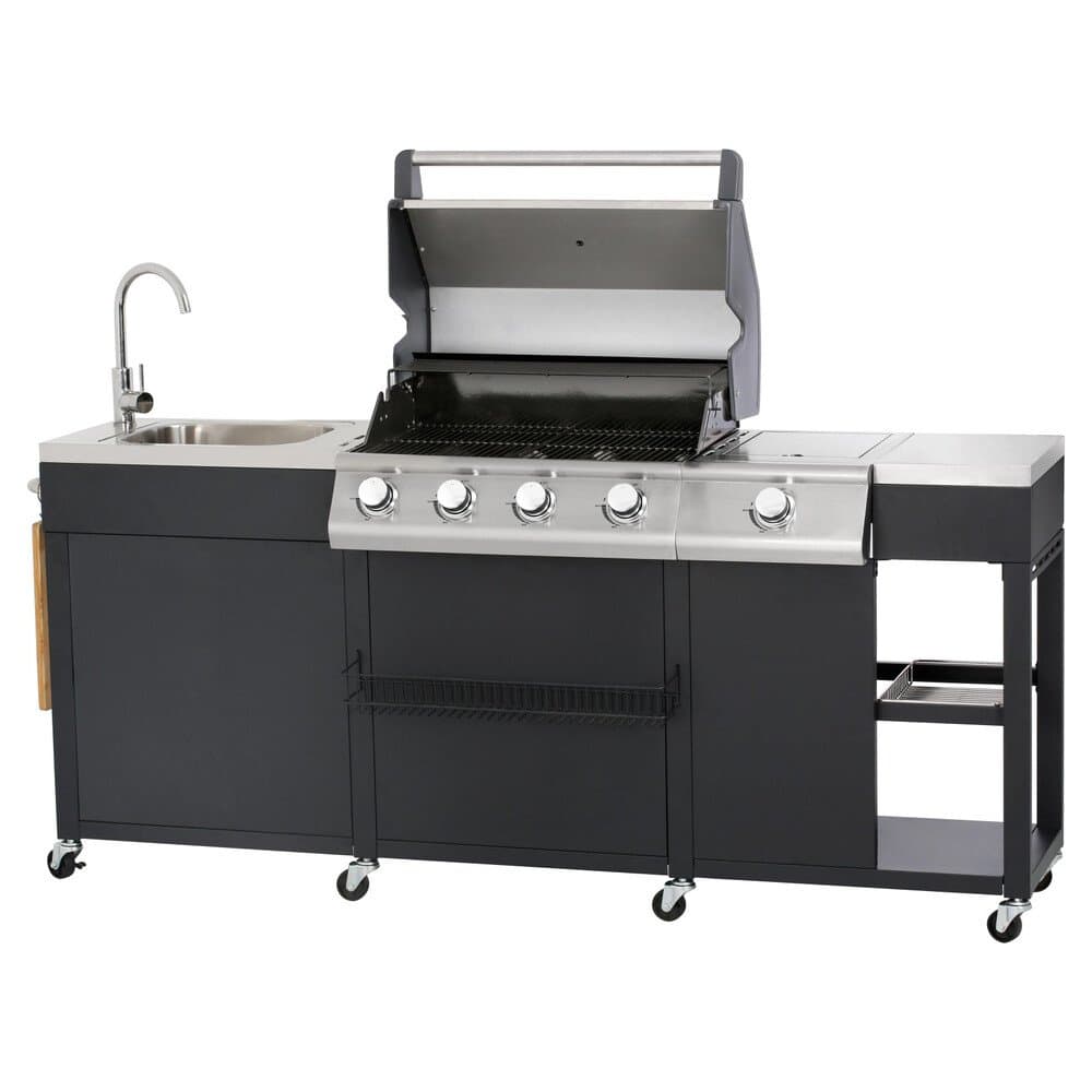 Outdoor-Küche mit Gasgrill Schwarz-Edelstahl