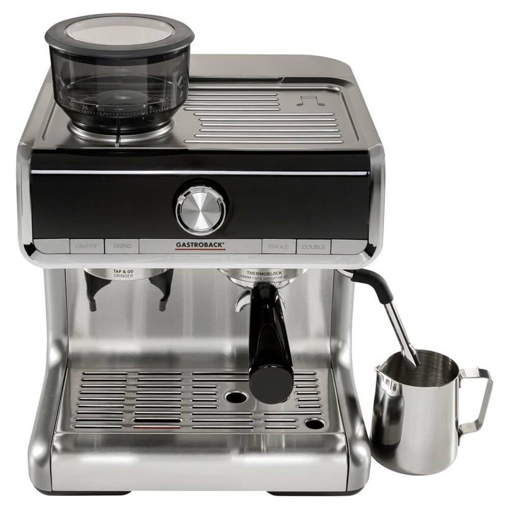 Gastroback Design Espresso Barista Espressomaschine mit Siebträger Silber, Schwarz 1550 W mit Heißwasserauslass, mit Mah