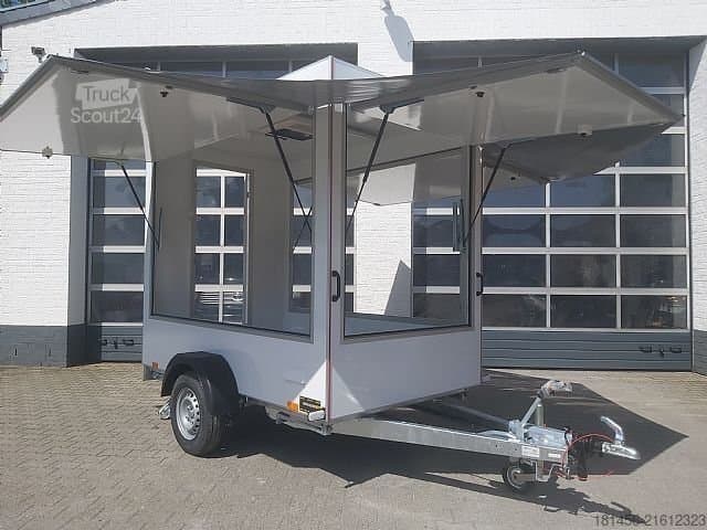 Professioneller Anhänger TRAILERSHOP 3-fach faltbarer Eventanhänger mit Hecktür, 230 V, Lager