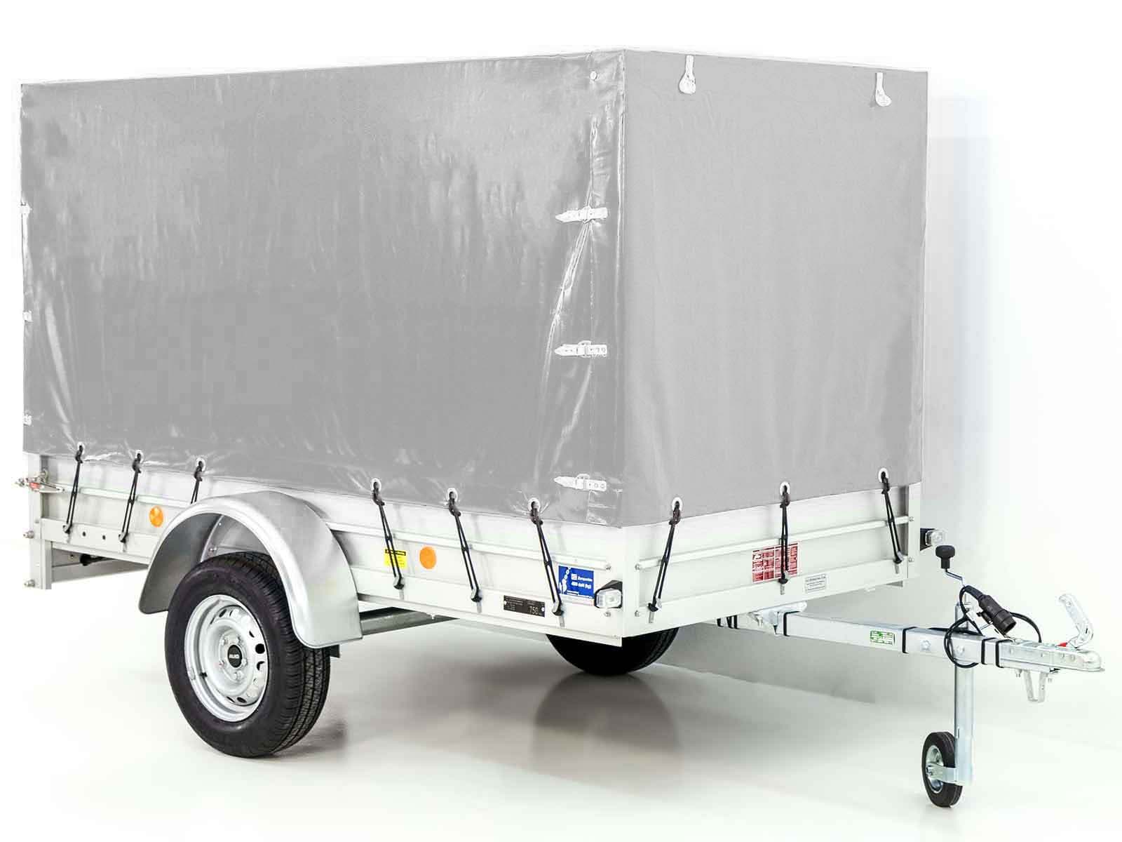 Anhänger mit Plane 125x250cm 750kg | Typ U4 | Hochplane 140 cm Profi | Silber-Neu