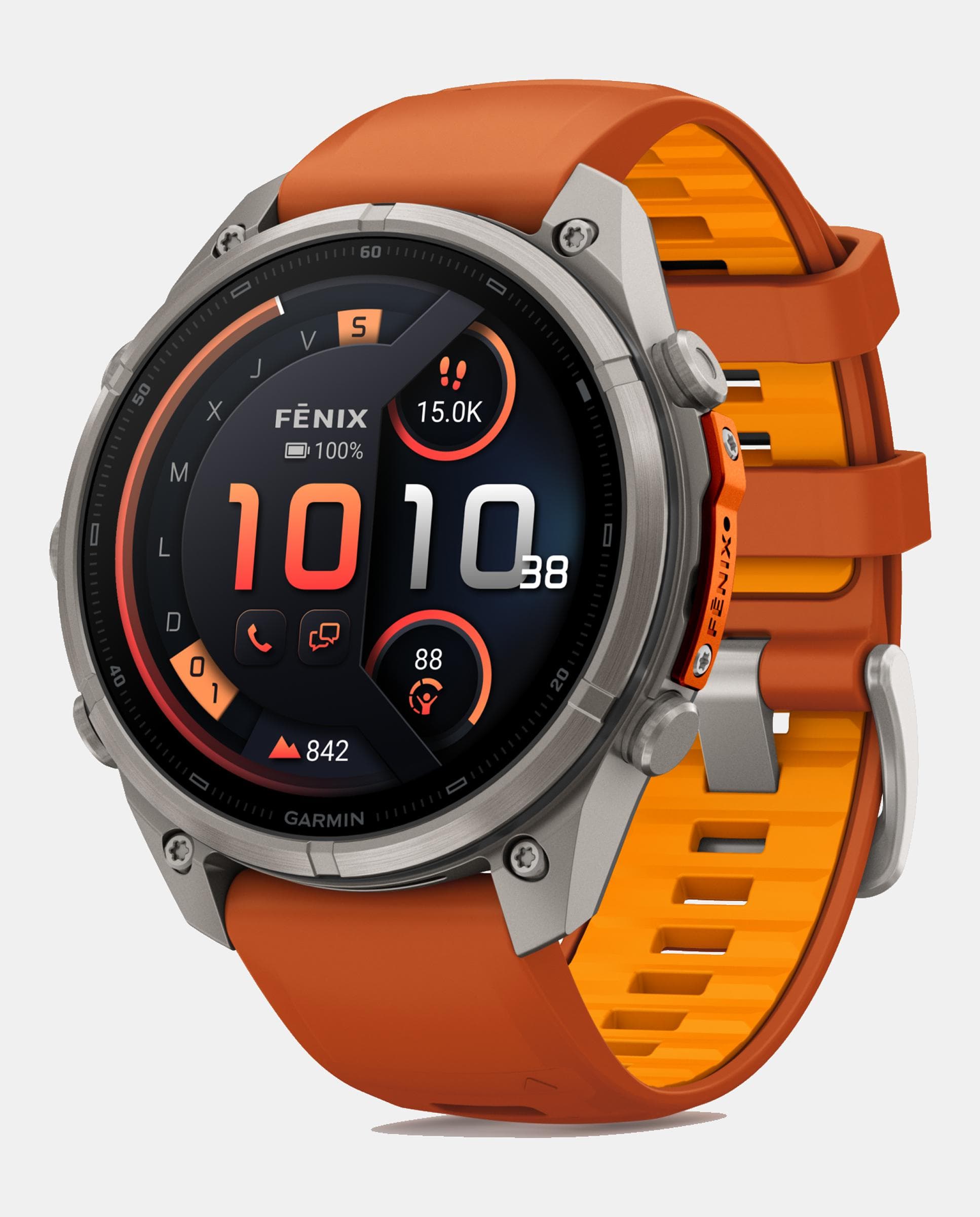 Relógio Smartwach Fénix 9 Pro - Inreach, 47 Mm Caixa de Titânio com Bracelete de Silicone Laranja
