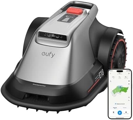 eufy E18 Robot Tondeuse sans Fil, sans Perte de Signal, sans RTK, TrueVision, GNSS, Tonte Jusqu’à 1200m² - E15: Jusqu’à 800 m²