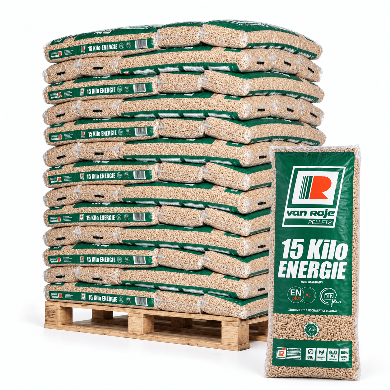 Van Roje Holzpellets – 65 × 15 kg Palette – 100 % Nadelholz, ENplus A1 & DINplus & PEFC