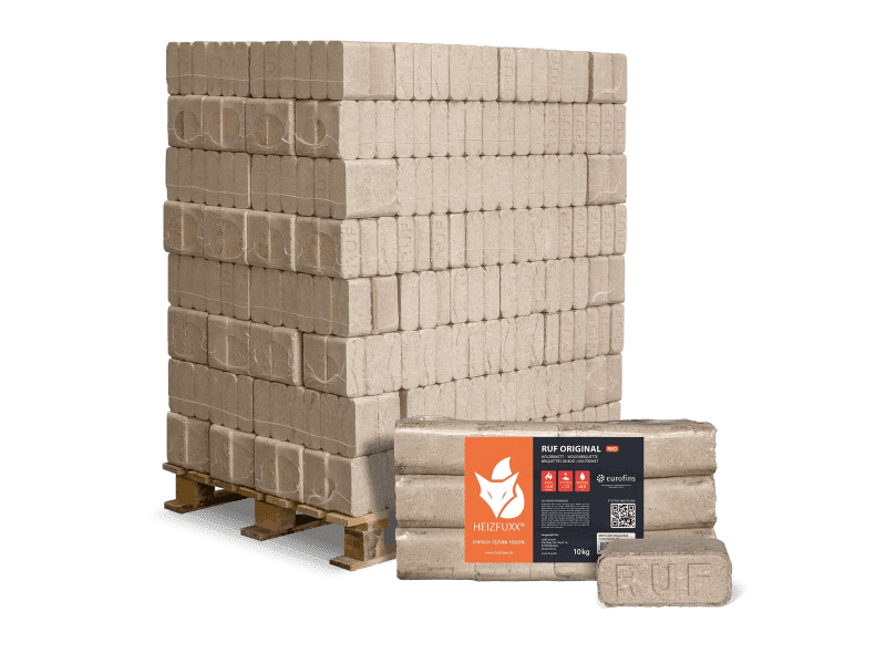 Heizfuxx RUF Original Red Holzbriketts Hartholz 10kg x 96 Gebinde 960kg Palette