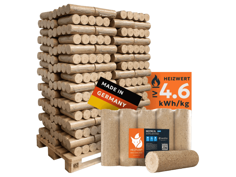 Heizfuxx Nestro XL Blue Holzbriketts Nadelholz 10kg x 96 Gebinde 960kg Palette