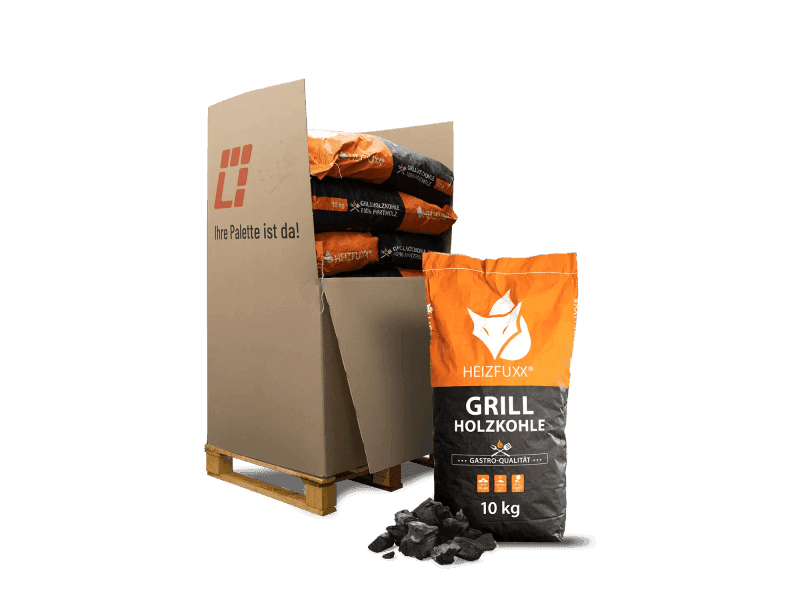 Heizfuxx Grillholzkohle in Gastro-Qualität 10kg x 12 Sack 120kg Palette