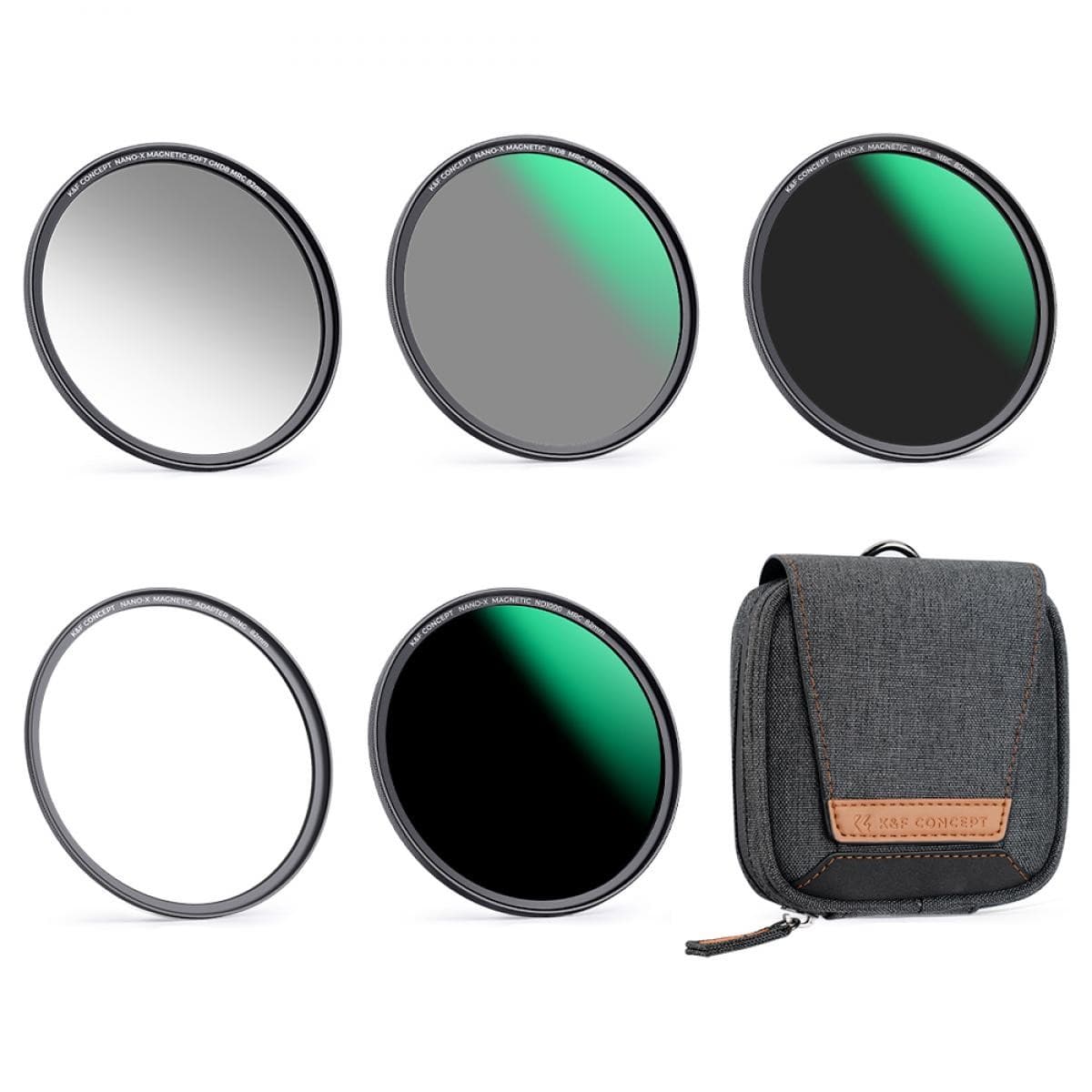 K&F 82MM, Magnetic 5pcs Filter Kit,GND8+ND8+ND64+ND1000+Magnetic Adapter Ring