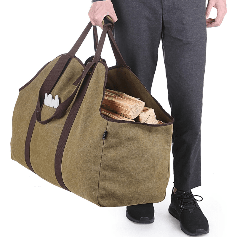 BONTHEE Extra Großer Kaminholzträger Holzkorb Brennholztasche Tragetasche aus Segeltuch mit 2 Griffe