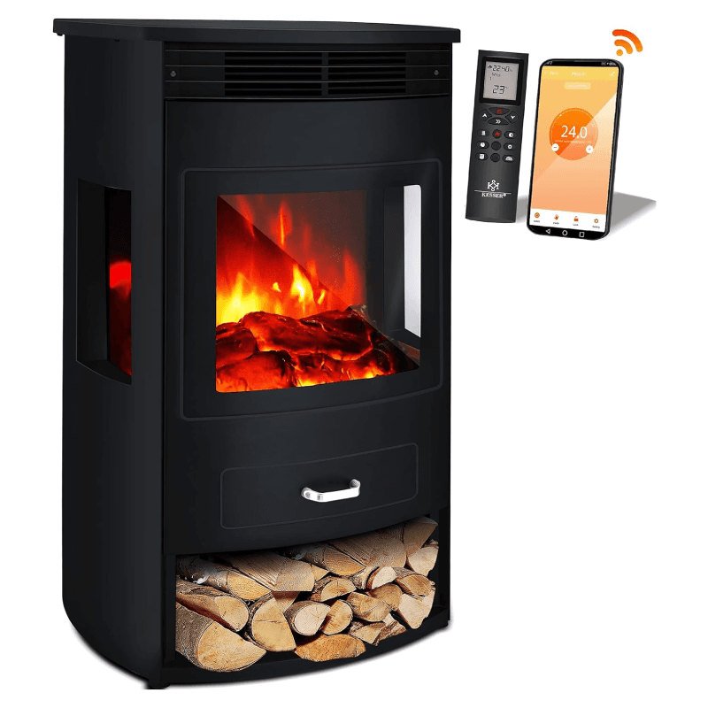 KESSER Prio Elektrokamin mit Heizung Heizlüfter Fernbedienung WiFi App 950/1900 W