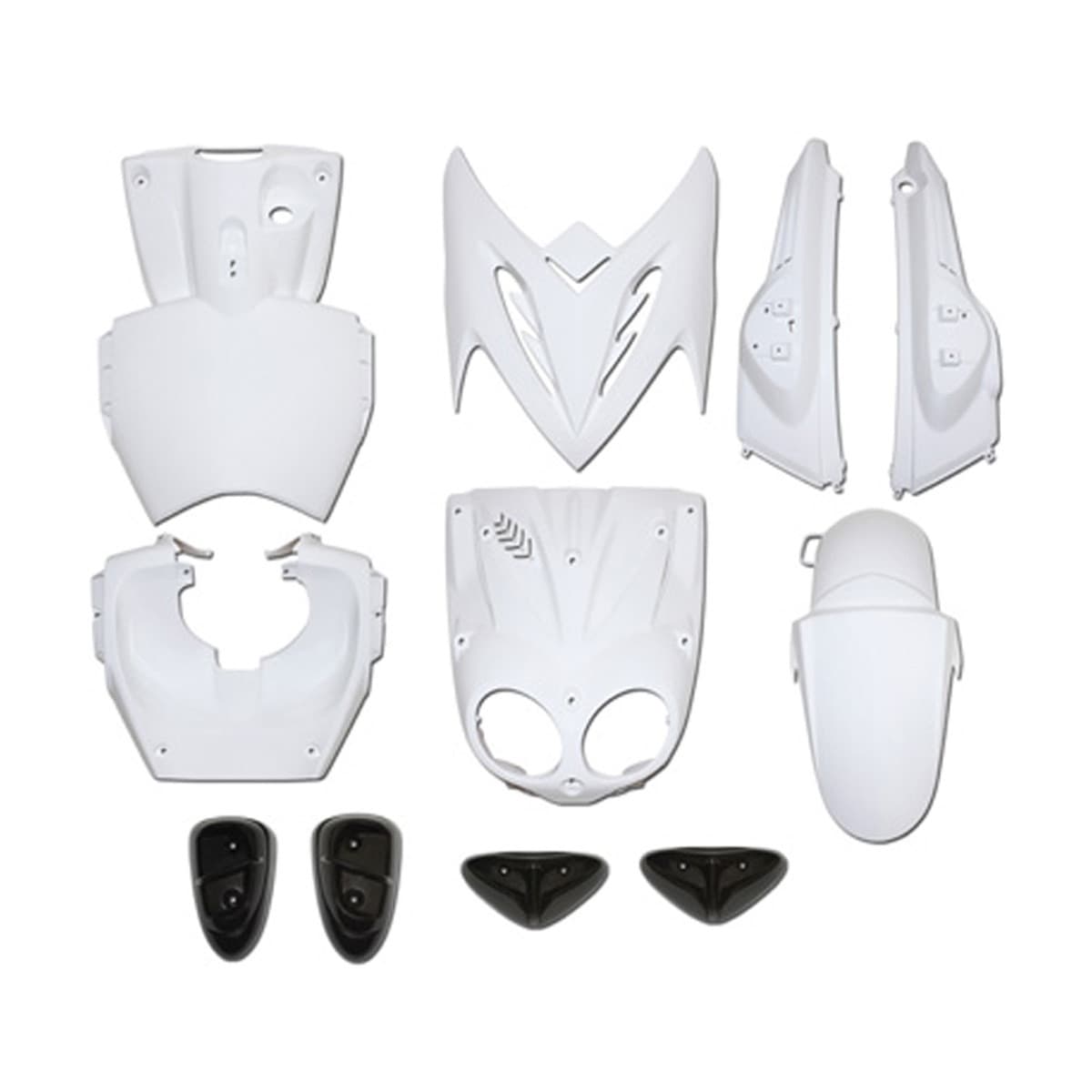 Adaptable - Kit Carénages / Carrosserie Mbk Stunt Naked Yamaha Slider Naked - Blanc Brillant 11 Pièces Avec Pads