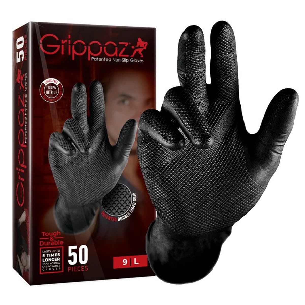 Adaptable - Boite 50 Gants Atelier - Anti Dérapant Noir S/ M / L / Xl Xl