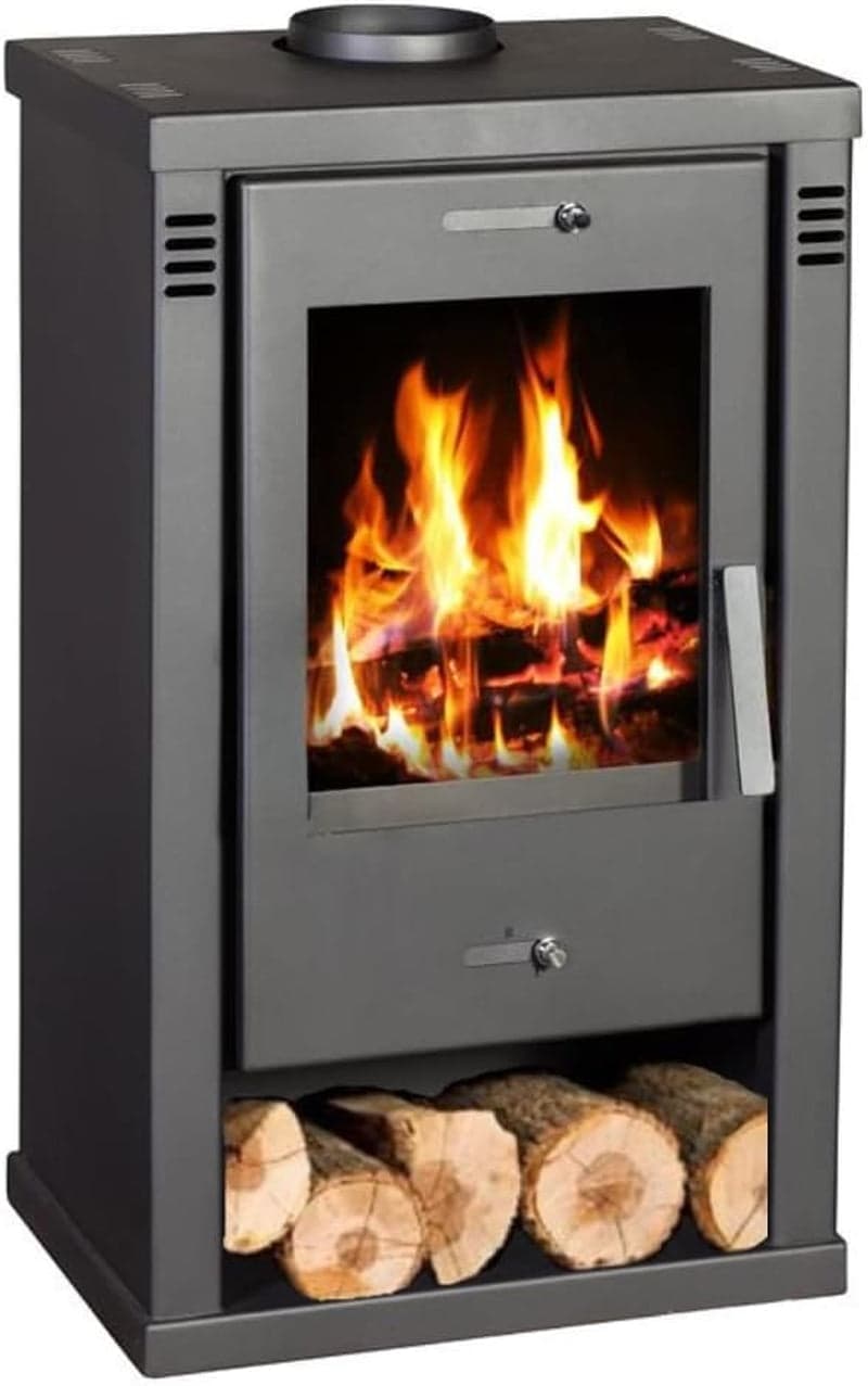Balkan Energy Talon Kaminofen – 7 kW – Moderner Konvektionsofen – Graphitgrau – Mit Holzfach – Energieeffizienzklasse A – Ecodesign-konform