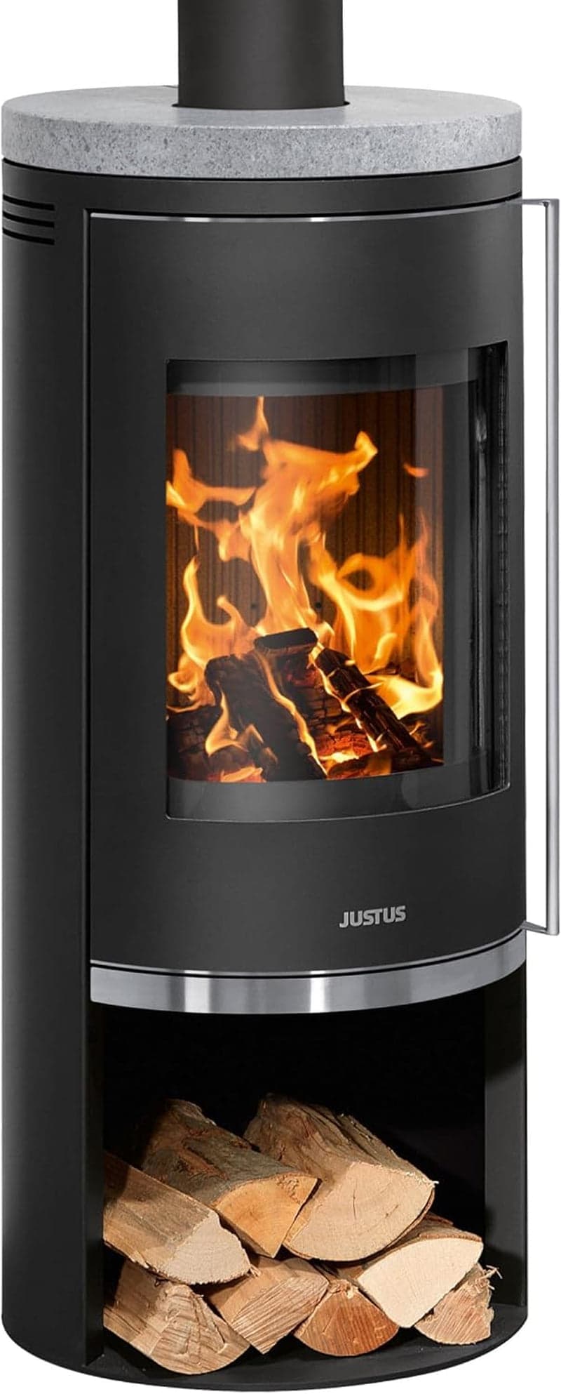 Justus Faro 2.0 Holz- & Kohleofen – 6 kW, Speckstein-Abdeckplatte, Modernes, freistehendes Design
