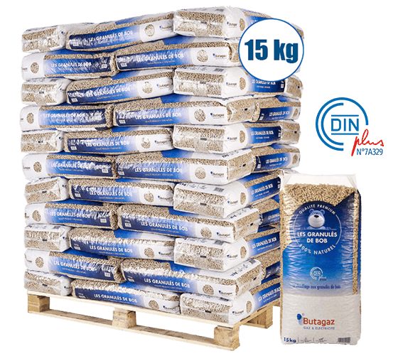 Palette Granulés de Bois Butagaz - 66 Sacs de 15 kg - Pouvoir Calorifique 4.9 kWh/kg