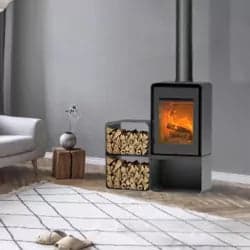 Poêle à bois Domino avec range bûche et module 2 étages - 8,5 kW