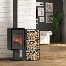 Poêle à bois Domino avec pied et range bûches 3 étages - 8,5 kW