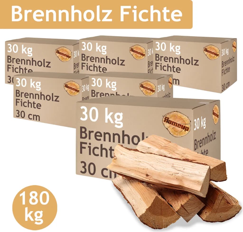 Brennholz Fichte Kaminholz 5-500 kg Holz 30 cm Für Ofen und Kamin Kaminofen Feuerschale Grill Feuerholz Holzscheite Wood Kammergetrocknet Flameup, Men