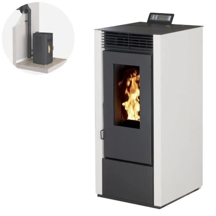 Pack Pelletkamin MARINA 14 kW Luftdicht + Ventilationskit – Weiß