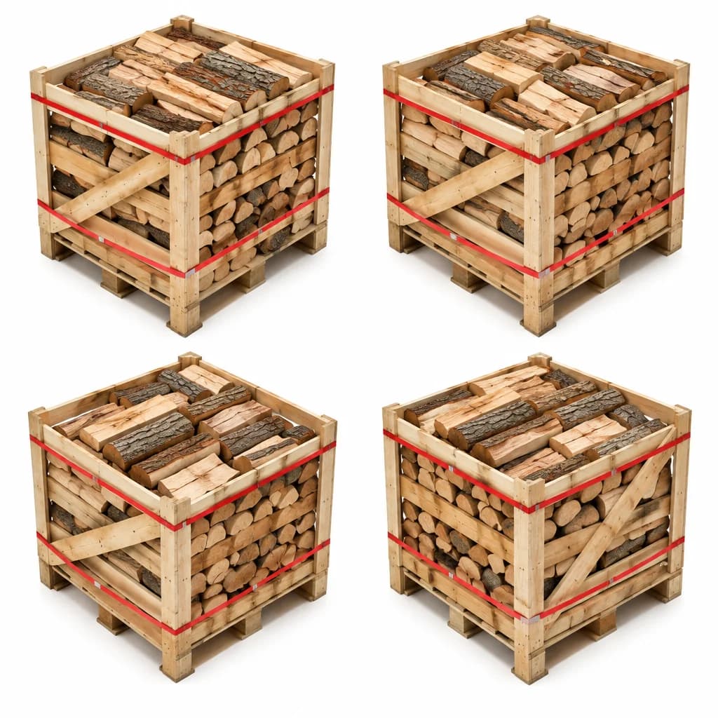 4 palettes (2 chêne blanc + 2 hêtre/charme) — Bûches de 40 cm