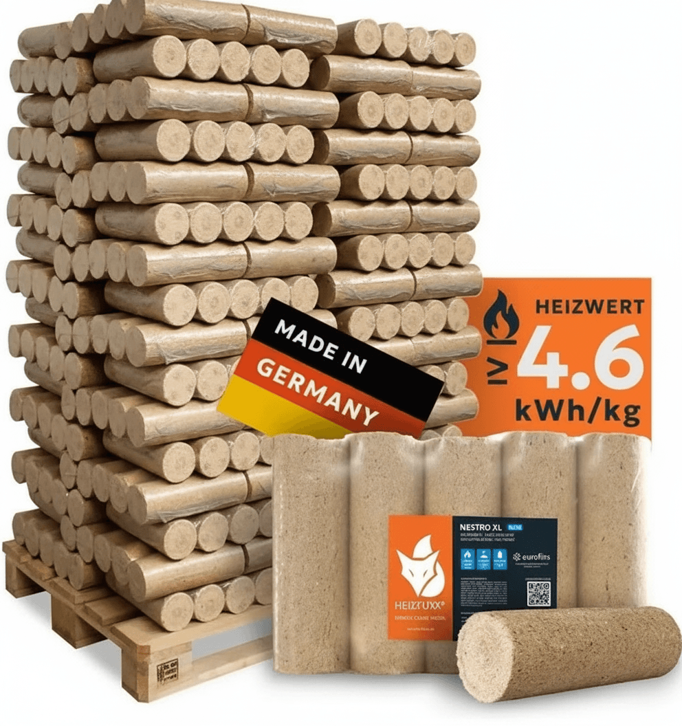 Heizfuxx Nestro XL Blue Holzbriketts 960 kg Palette – Premium Holzbriketts mit langer Brenndauer