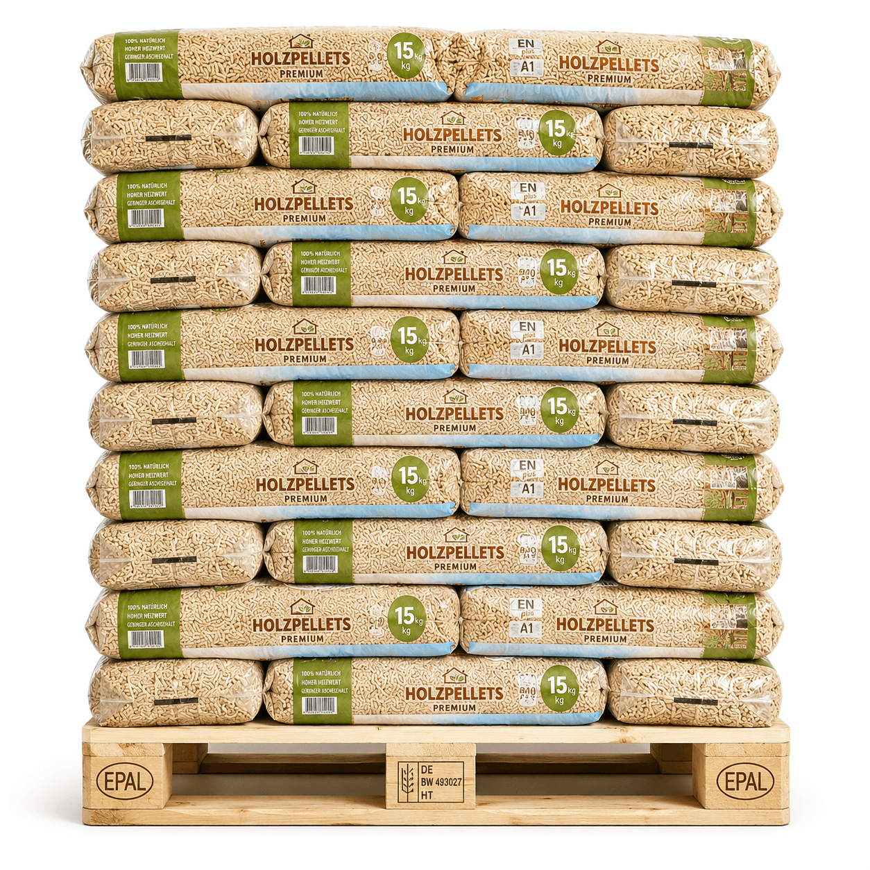 HOYER Hochwertig-Holzpellets 6 mm ENplusA1 – Palette mit 66 Säcken à 15 kg