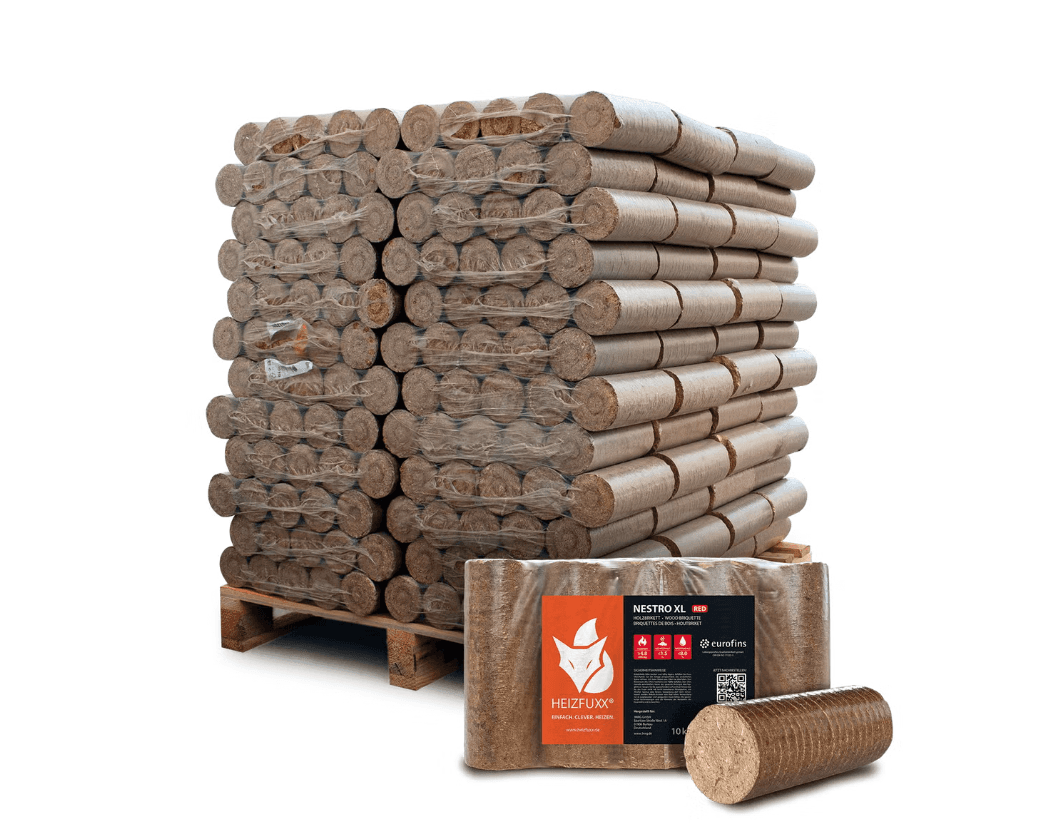 Heizfuxx Nestro XL Red Hartholzbriketts â 960 kg Palette (96 Ă 10 kg)
