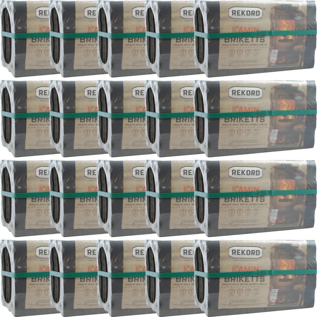 Rekord Braunkohlebriketts, 20 x 10 kg, für Ofen & Kamin, 19 MJ/kg, langanhaltende Glut, ca. 182 x 59 mm, ohne Bindemittel