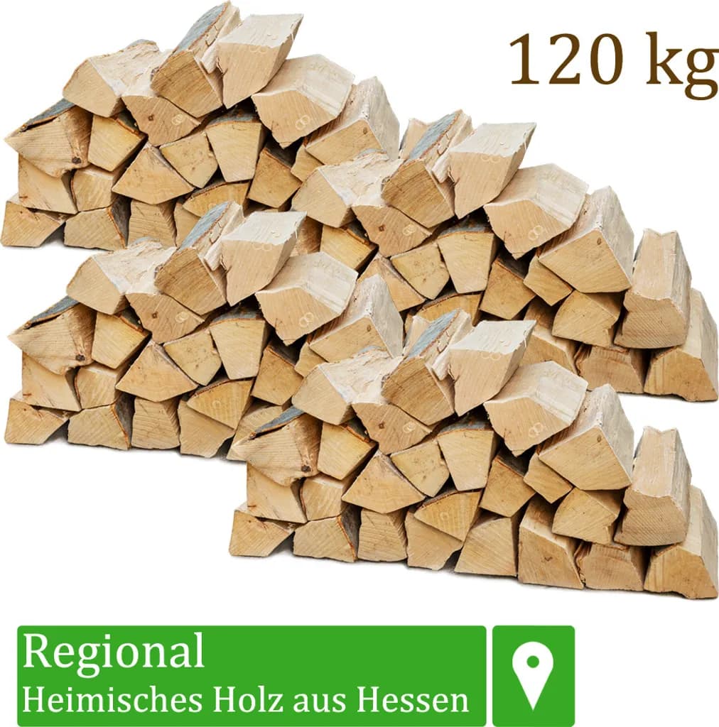 Flameup Brennholz Buche, 25 cm, 120 kg, ofenfertig, luftgetrocknet, unter 18% Restfeuchte, für Ofen, Kamin, Feuerschale & Grill, aus Hessen, im Karton