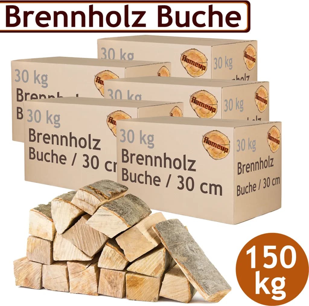 Brennholz Kaminholz Holz 5 - 500 kg Für Ofen und Kamin Kaminofen Feuerschale Grill Buche Feuerholz Buchenholz Holzscheite Wood 30 cm flameup, Menge:15