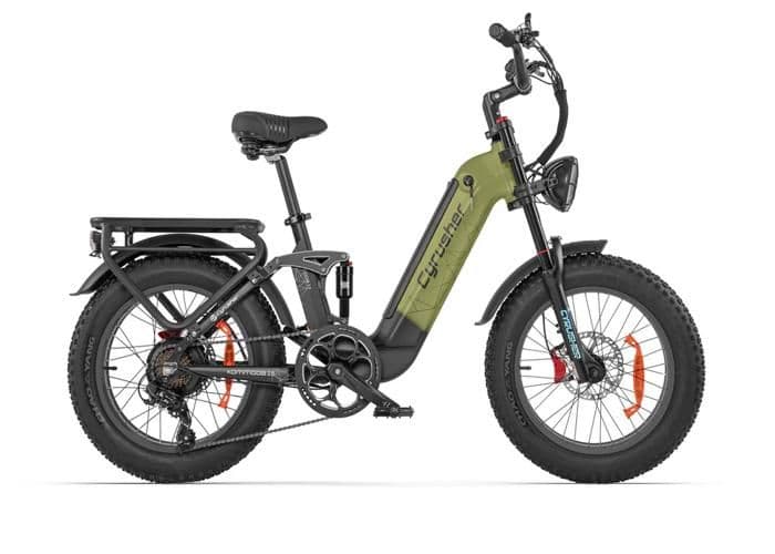 Cyrusher Kommoda 2.0 Vélo électrique, Vert, 110KM d’autonomie, Moteur 250W, Batterie 48V20AH, Vitesse maximale 25KM/H - M