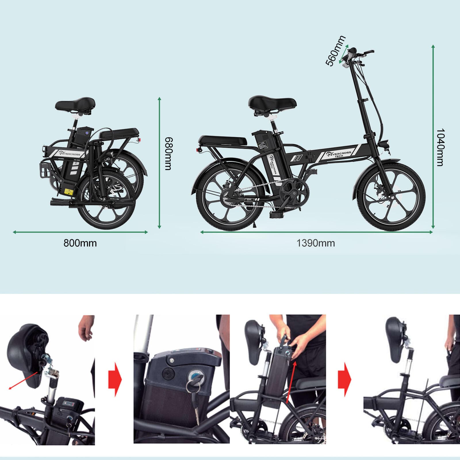 Vélo électrique pliant 16″ 250W 13Ah 25 km/h EK5 compact urbain - L