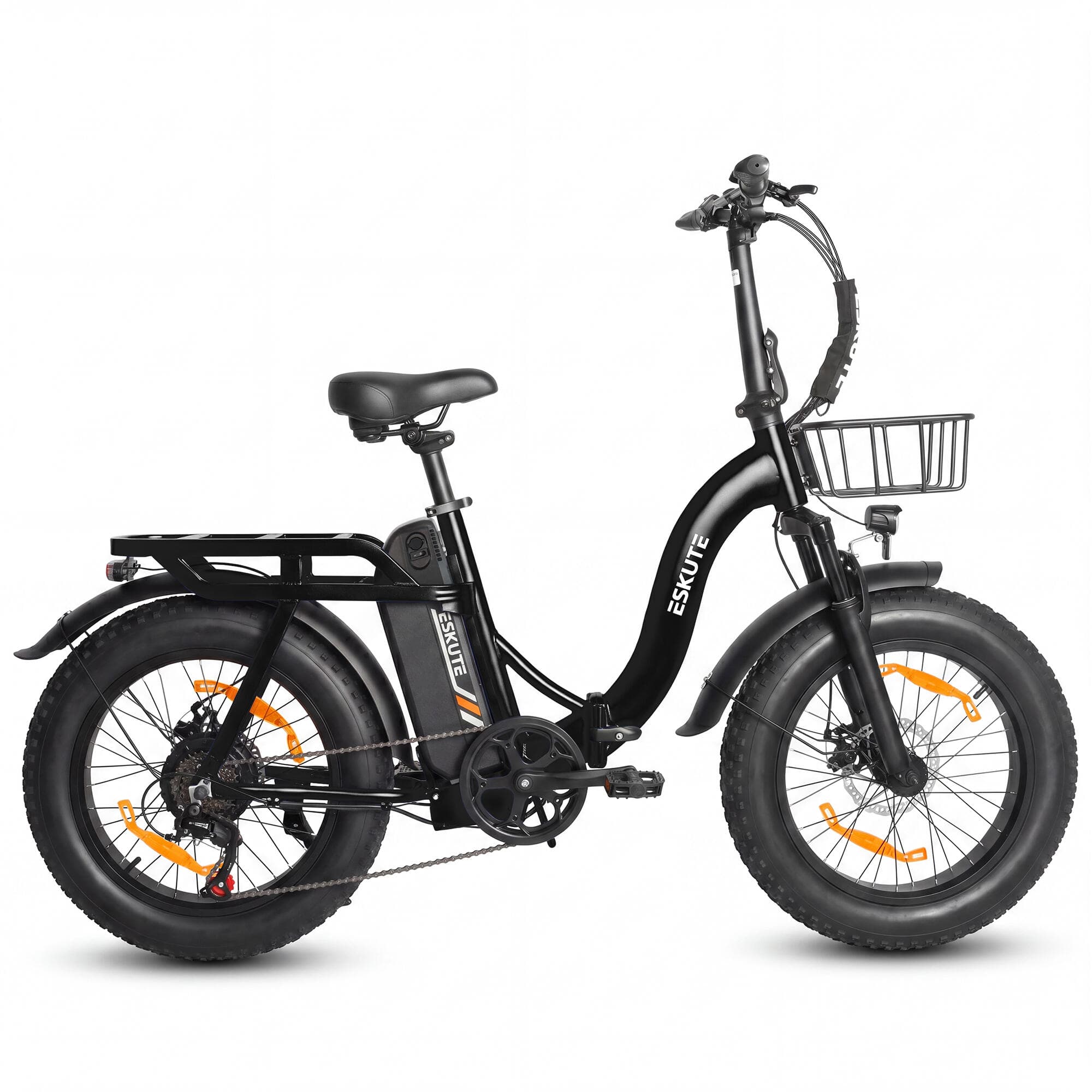Vélo électrique pliant ESKUTE D202 avec panier avant et batterie 48 V 20,8 Ah - XL