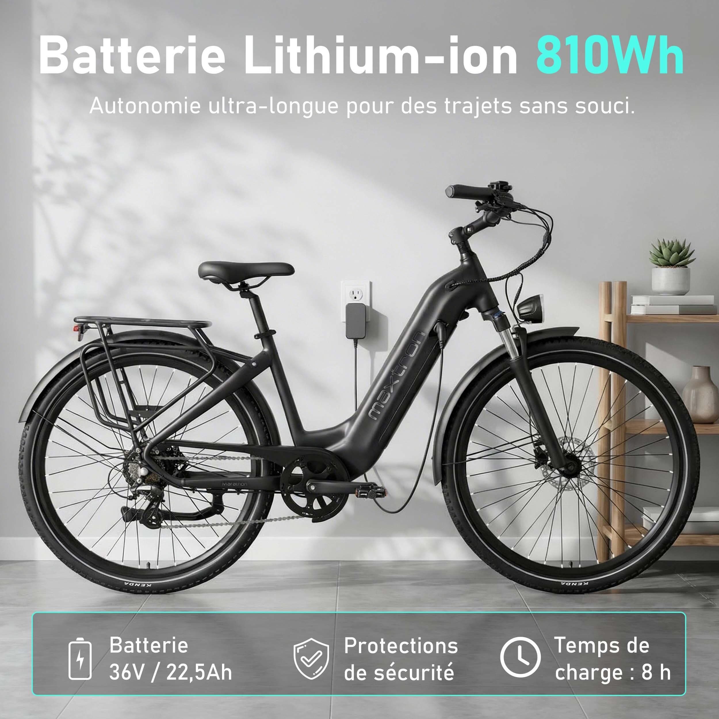 Vélo électrique Maxtron Marathon, 36V 22,5AH, freins à disque hydrauliques. - L