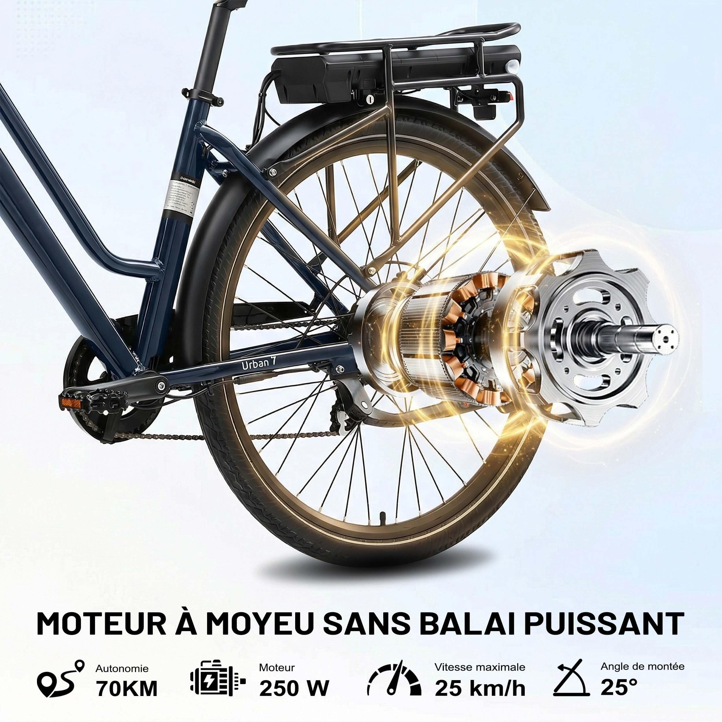 Vélo électrique Maxtron Urban7 Commuter avec batterie 36V 12,8AH, 7 vitesses. - XL