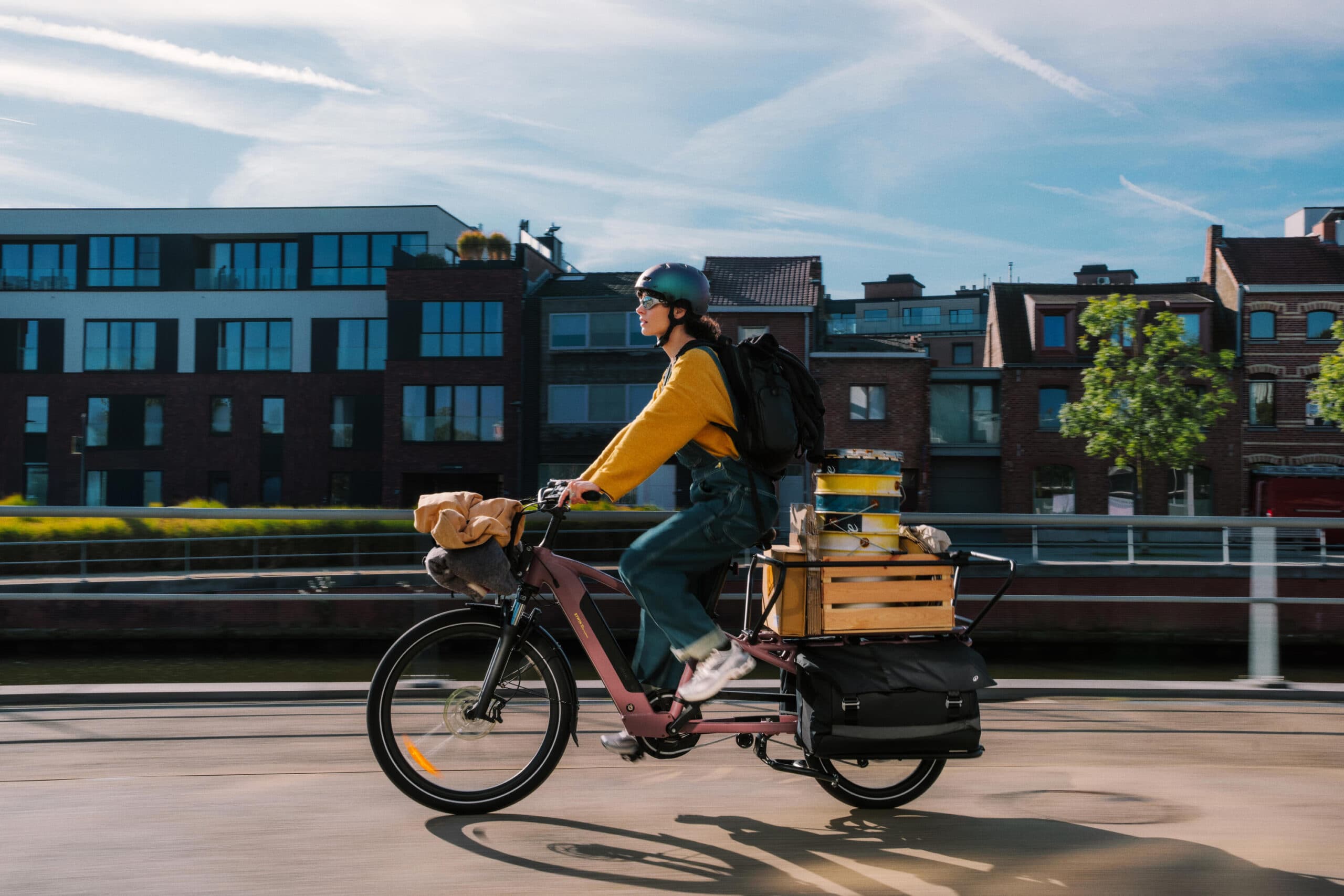 Velo cargo électrique longtail, E-three 500 rose taupe - M