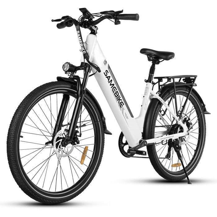 Samebike Vélo électrique 26″ VAE Moteur 500W – 36V/15Ah Batterie, Autonomie de 120 km,Shimano 7 Vitesses, Fourche Suspendue,Blanc - L