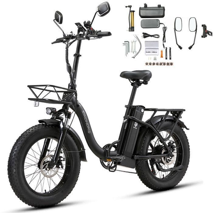 SINOHON – Vélo Électrique Pliable – Roues 20″ – Moteur 750W 45km/h – Batterie 48V 15Ah – Autonomie 80-100km (Mode ASSIST) – Noir - M