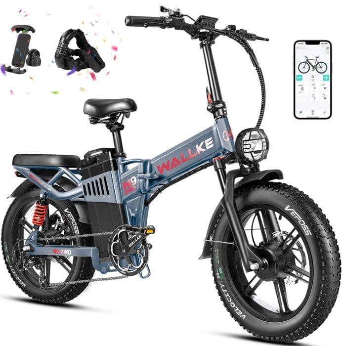 Vélo électrique pliable Wallke H9 AWD 2000W double moteur 48V 60AH batterie Samsung 20 pouces VTT Fat Bike Shimano 7 vitesses-Gris - Standard