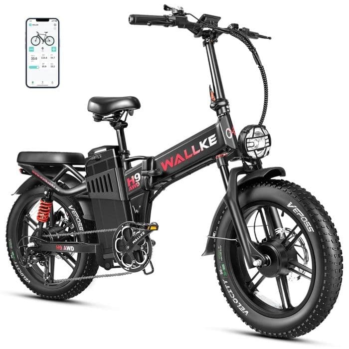 Vélo électrique pliable Wallke H9 AWD 2000W double moteur 48V 40AH batterie Samsung 20 pouces VTT Fat Bike Shimano 7 vitesses-Noir - L