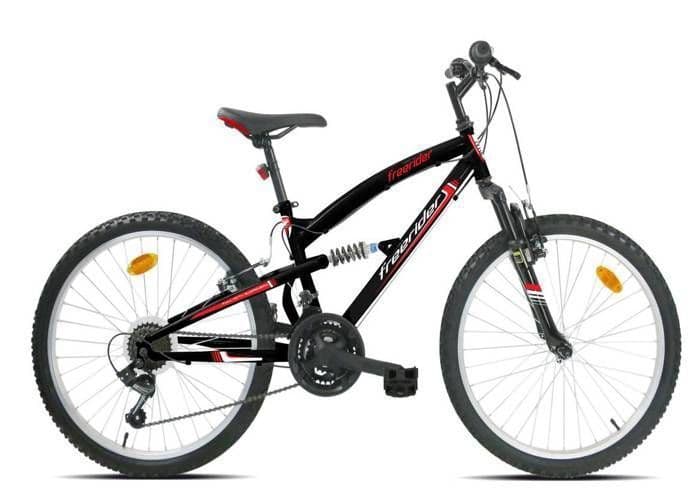 Vélo VTT 24 » Tout Suspendu équipé de 18 vitesses via un dérailleur Shimano, de Freins V-Brake et de Jantes en Aluminium, - S