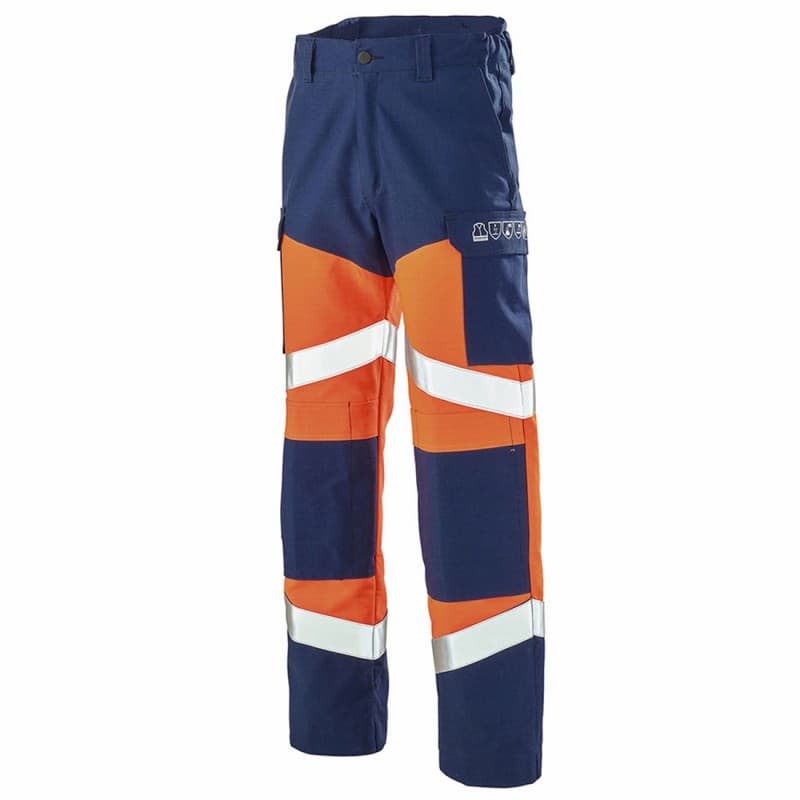 Cepovett - Pantalon résistant à la flamme en polyester majoritaire SILVER TECH 260 - XS - Orange / Bleu Marine