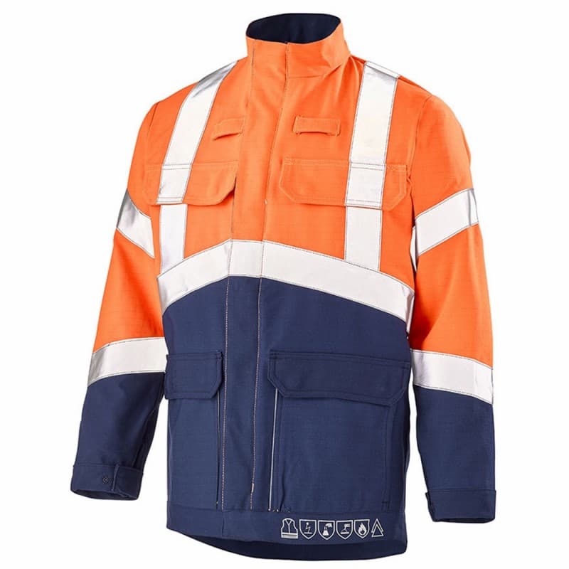 Cepovett - Blouson de travail multirisques en polyester majoritaire SILVER TECH 260 - XS - Orange / Bleu Marine