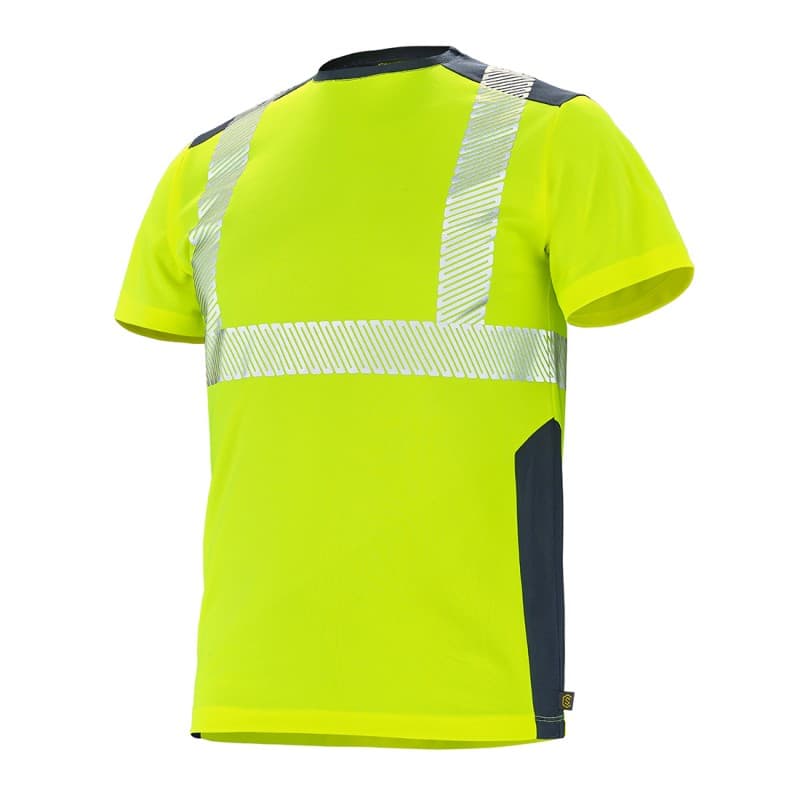 Cepovett - Tee-Shirt manches courtes Fluo Safe - S - Jaune / Bleu Foncé